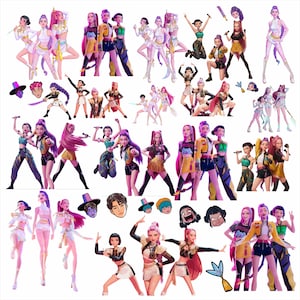 May include: A collage of digitally illustrated figures in various poses, dressed in vibrant costumes. The figures have diverse skin tones and hairstyles, with a focus on dynamic action poses and stage-ready attire. Some images include cartoon-style faces and accessories.