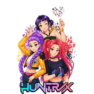 Kpop Huntrix PNG Art | Saja Girls Clipart PNG | Demon Hunters Fan Art | Digital Kpop Shirt Design