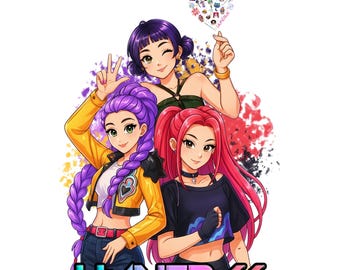 Kpop Huntrix PNG Art / Saja Girls Clipart PNG / Demon Hunters Fan Art / Digital Kpop Shirt Design