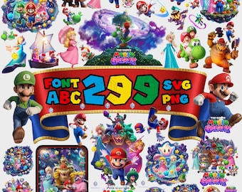 Pacchetto PNG di inviti di compleanno Super Mario Galaxy, PNG per feste a tema videogiochi, decorazioni per torte + adesivi, clipart di cartoni animati, decorazioni per feste per bambini = Scarica