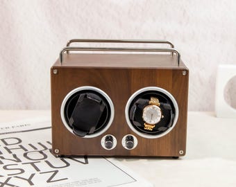 Luxury Wooden Watch Winder for 2 Automatic Watches, Silent Motor Jewelry Box, Gift for Husband, Anniversary Gift for Him, personalized gifts