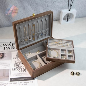 Luxus Schmuckschatulle aus Walnussholz | Holzschatulle zur Aufbewahrung | Individuell handgefertigte Schmuckschatulle Geschenk für sie | Jubiläumsgeschenk