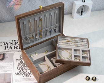 Luxury walnut jewelry box | Wooden jewelry storage box | Custom handmade jewelry storage box | Gift for her | Anniversary gift