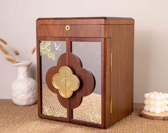Jewelry box, Large Wooden Jewelry Box with Mirror, Double Door Jewelry Organizer for Women, Personalized Necklace Ring Storage Box