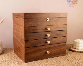 Luxury Walnut Jewelry Box, Custom Engraved Wooden Jewelry Box, Multi Layer Drawer Jewelry Organizer, Mother's Day gift