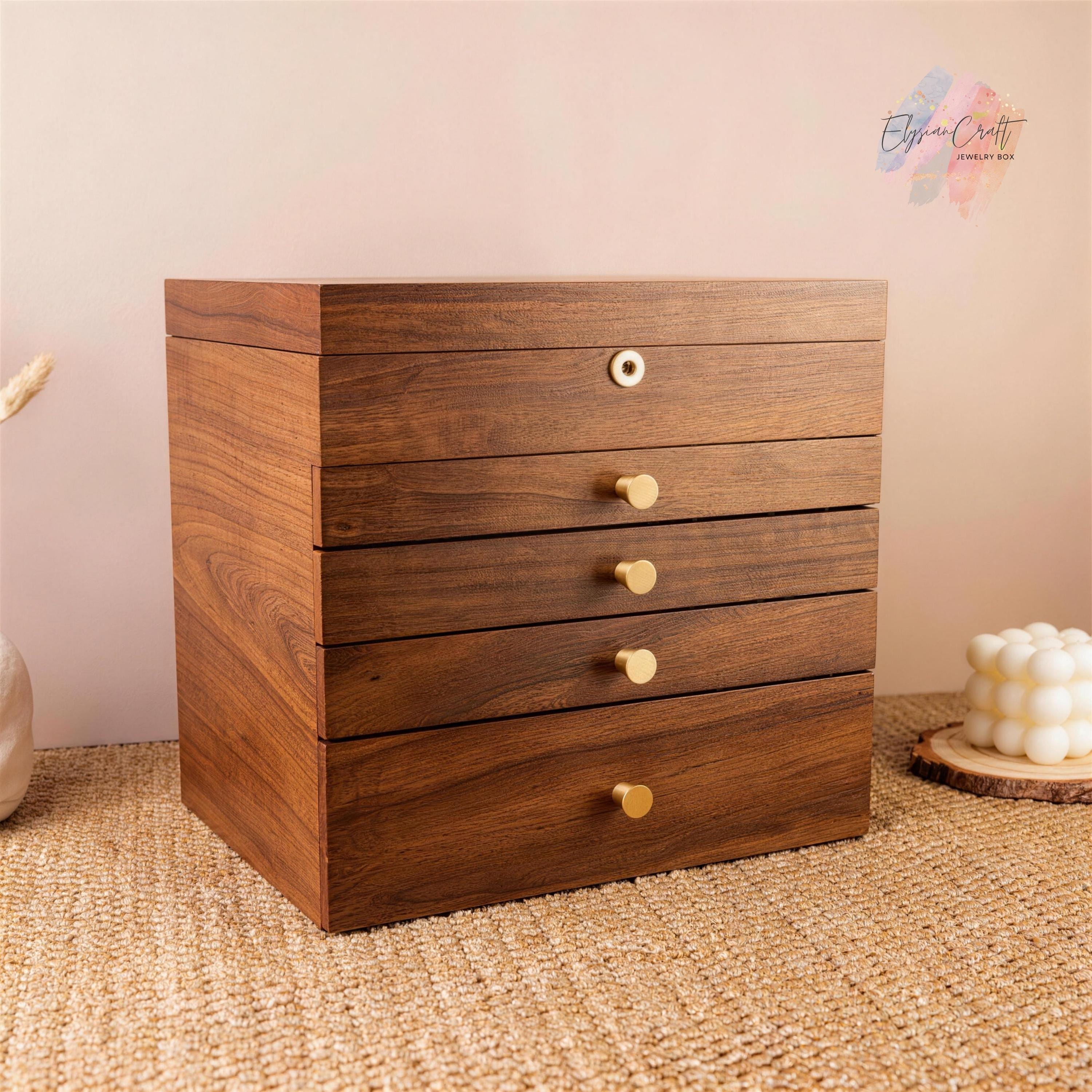 Costway Dark Walnut Jewelry Wood Cabinet Armoire - Storage Chest Organizer With Glass