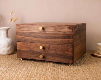 Solid Walnut Jewelry Box, Custom Wood Jewelry Box, Jewelry storage box, Gift for Wife or Mom, Mother's Day gift