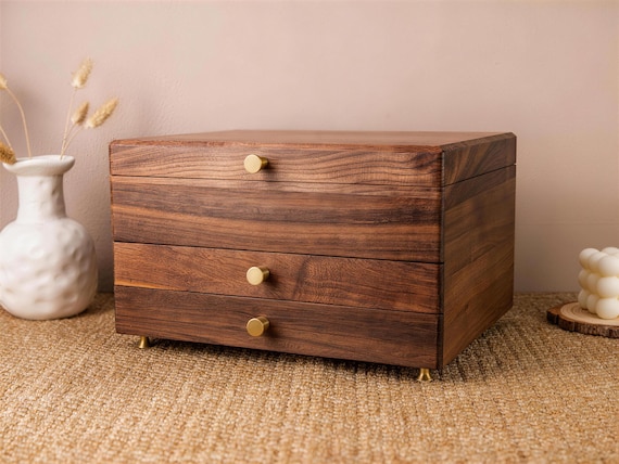 Solid Walnut Jewelry Box, Custom Wood Jewelry Box, Jewelry storage box, Gift for Wife or Mom, valentines gift