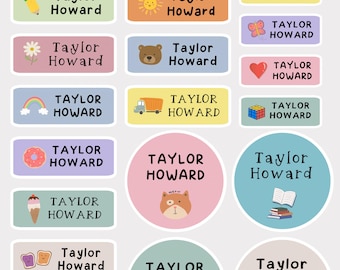 Waterproof Customizable Kids Name Stickers, Hand-Drawn Design (Combo Set)