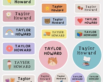 Waterproof Customizable Kids Name Stickers, Hand-Drawn Design (Small Combo Set)