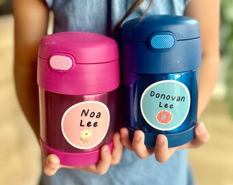 Waterproof Customizable Kids Name Stickers, Hand-Drawn Design (Circle Set)
