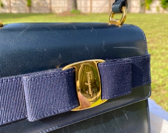 Salvatore Ferragamo Navy Leather Hand Bag 2way - Etsy