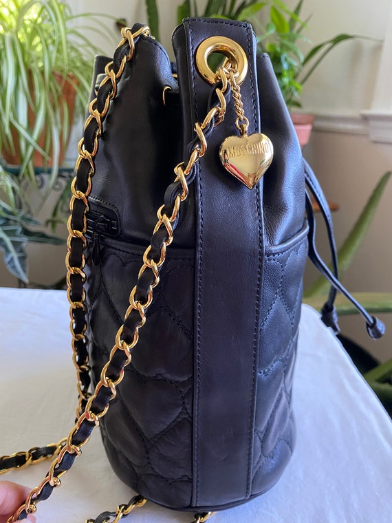 Authentic Moschino black gold chained bucket bag - image 3