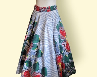 Vintage 1950s Floral Circle Swing Skirt | Bold Abstract Lily Novelty Print