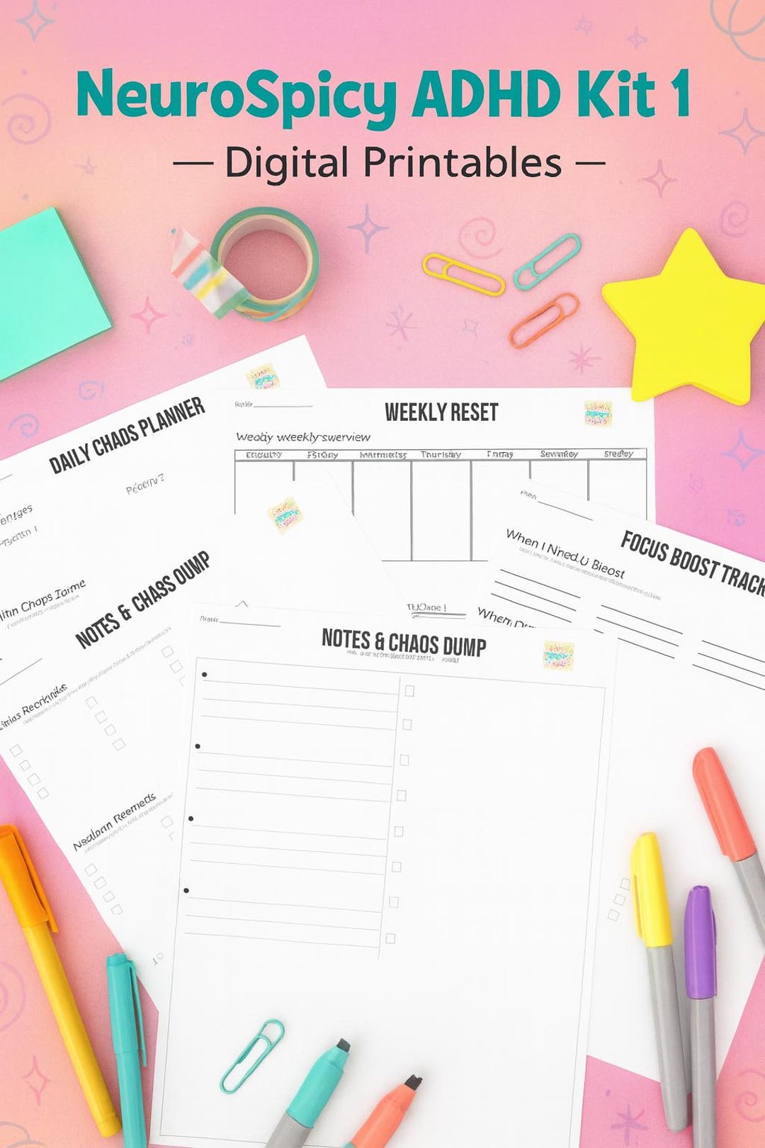 Neurospicy ADHD Planner Kit 5 1. Printable Pages for Focus, Habits ...