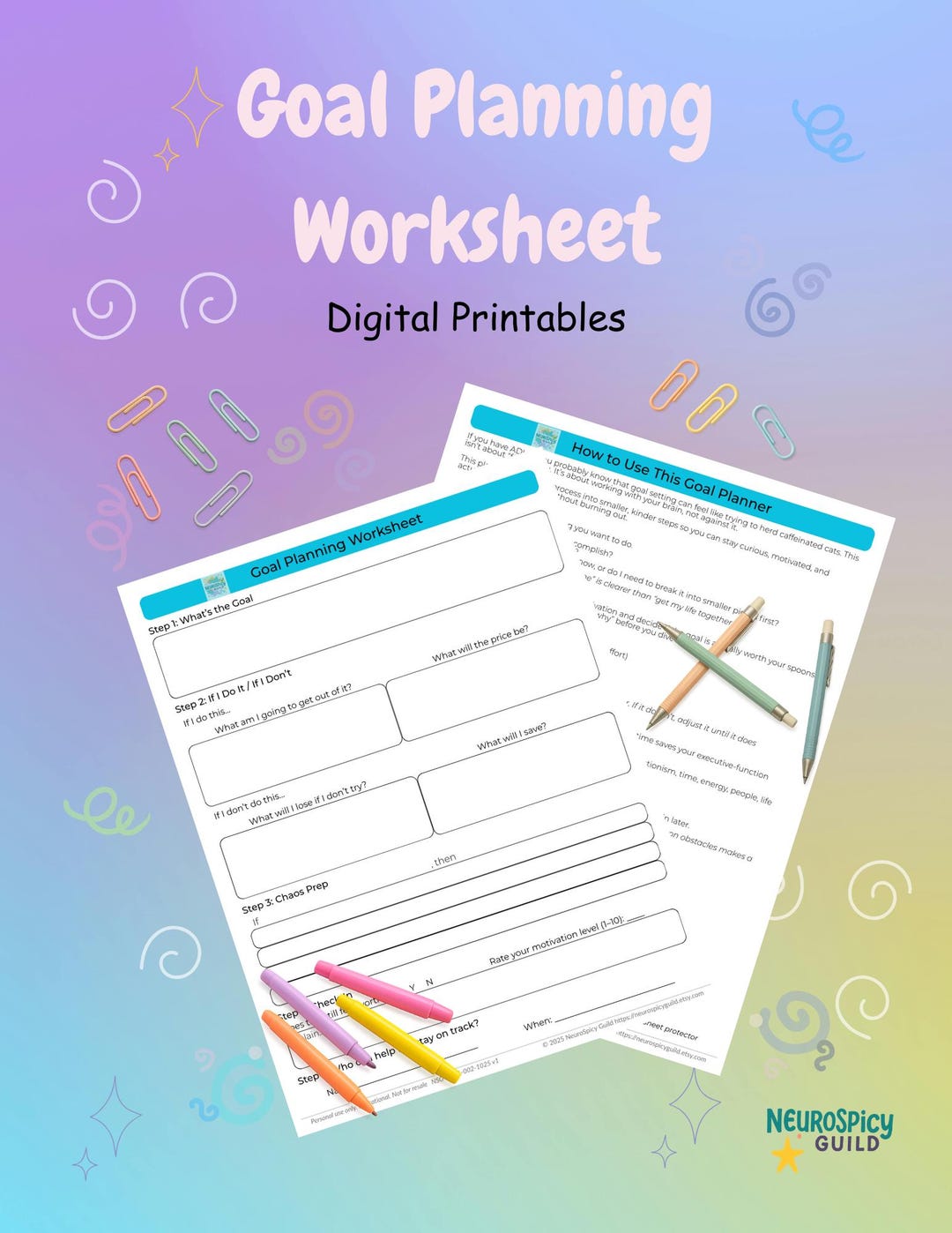 Goal Planning Worksheet – Printable Goal Map for Neurodivergent Adults - Etsy