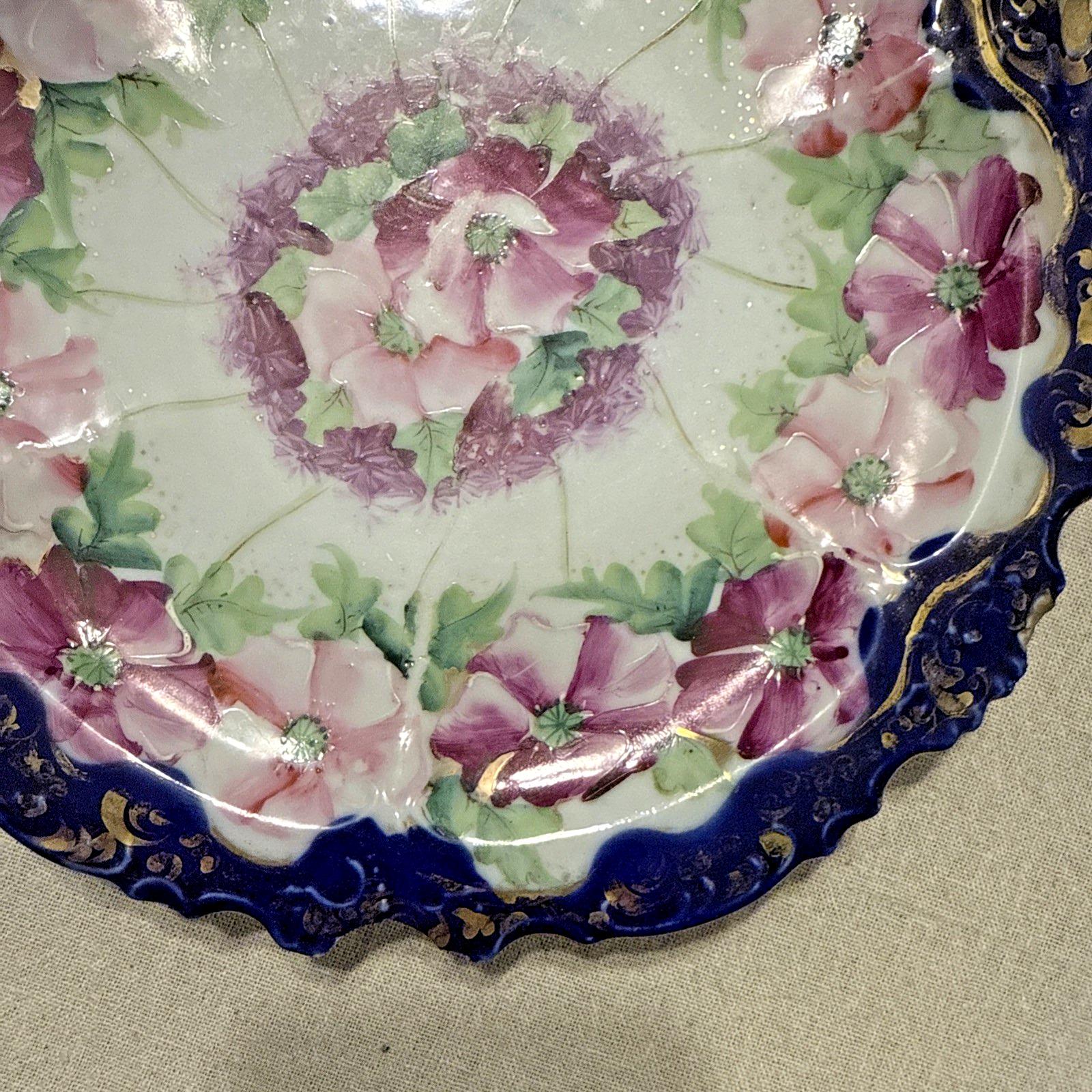 Antique Nippon Hand Painted Roses, Cobalt/gold Bowl and Hand