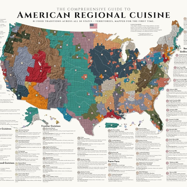 Mapa del Atlas Gastronómico Americano: *VERSIÓN 7.1* Gastronomía Regional por Condado (Descarga Digital)