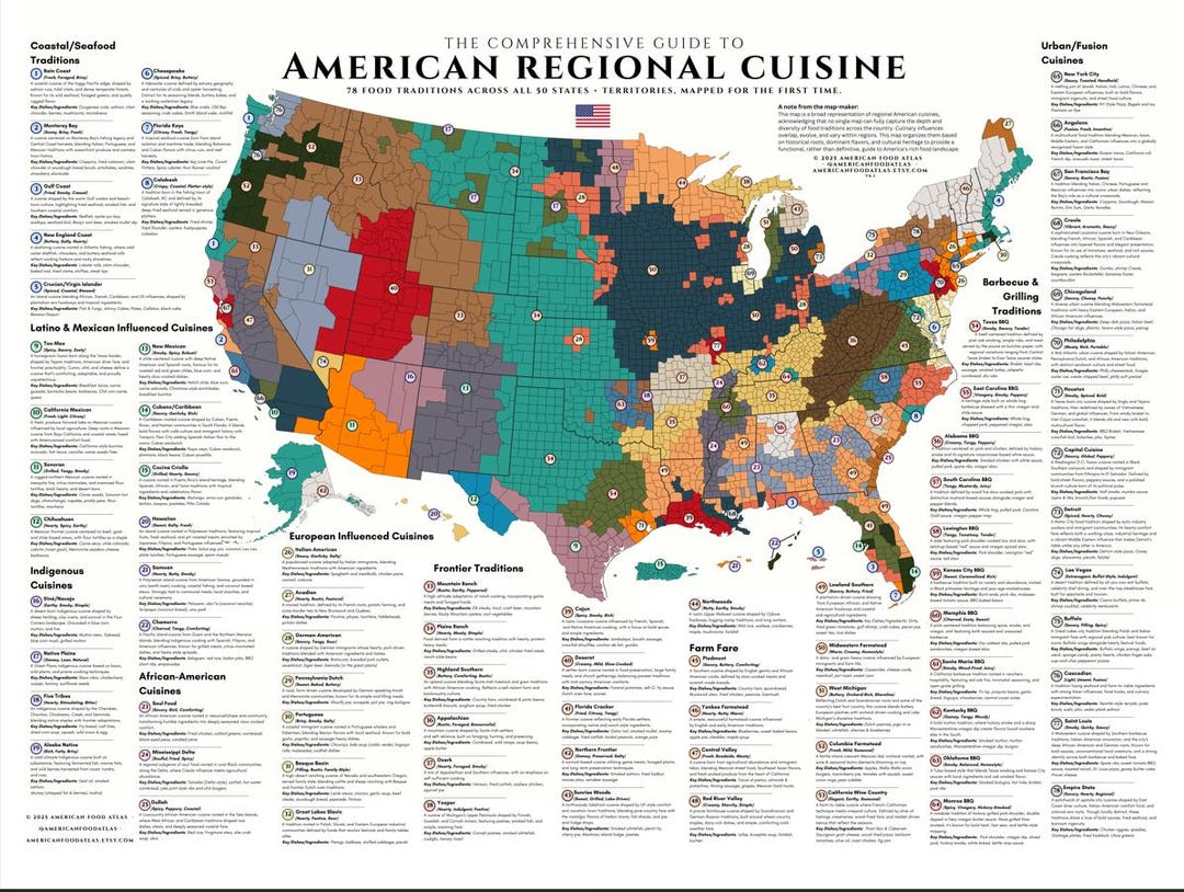 American Food Atlas Map Regional Cuisine By County digital Download American Food Atlas Map Regional Cuisine By County digital Download