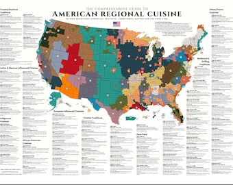 Mapa del Atlas de la Comida Estadounidense: Cocina regional por condado (Descarga digital)