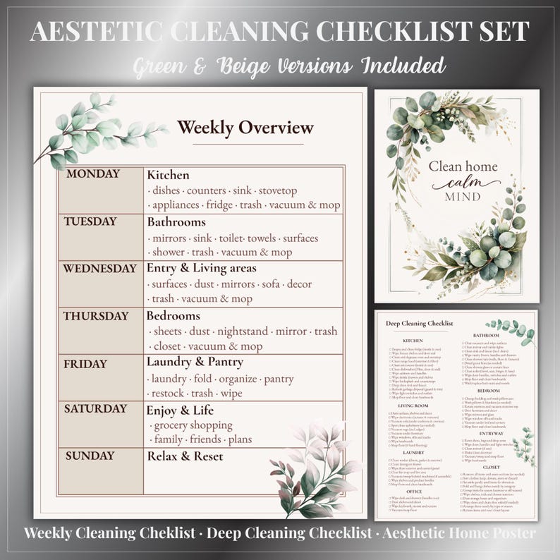 Cleaning Checklist Printable | Weekly Cleaning Schedule | Deep Cleaning ...