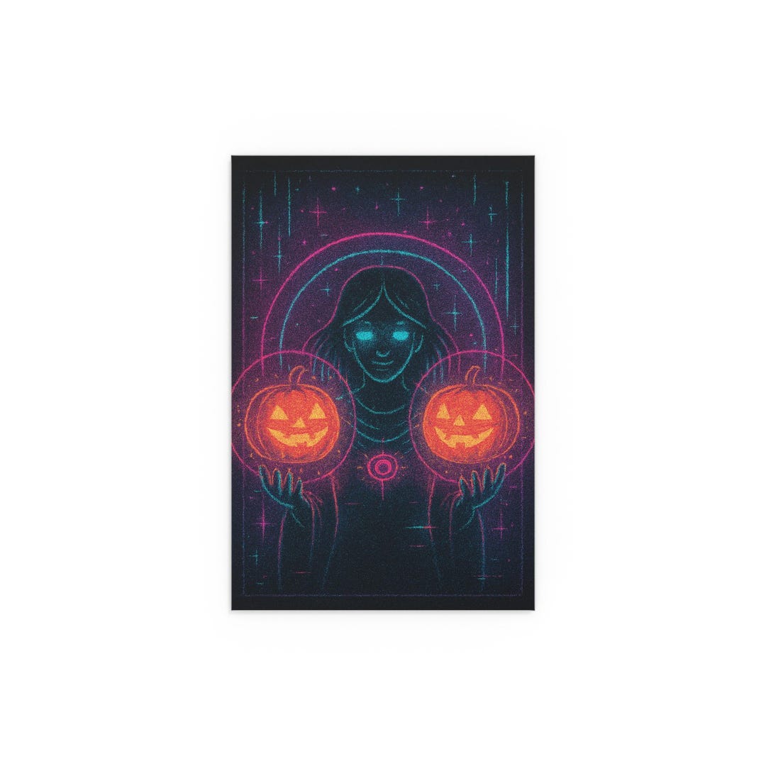 Neon Pumpkin Ritual Dijital Poster Halloween Art - Etsy