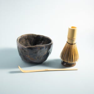 Japanese Style Matcha Chawan with Chasen Holder: Wabi Sabi Art Pottery, Handmade Matcha Set
