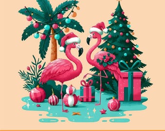 Tropical Christmas Flamingo Art | Funny Holiday Clipart (SVG, PNG, PDF)