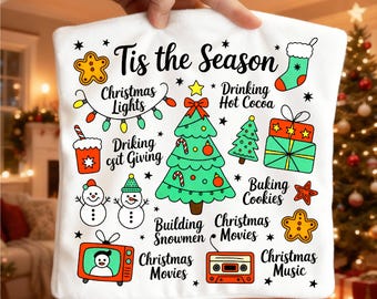 Retro Christmas PNG SVG, Tis The Season Design, Santa Gingerbread Sublimation, Holiday Shirt Digital Download