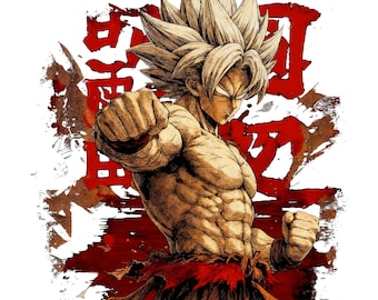 Halftone Anime Fighter PNG, Retro Manga Graphic, Sublimation Design (Digital Download)