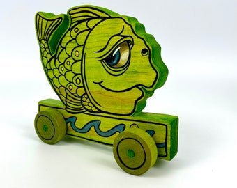 fish wood art toy sculpture