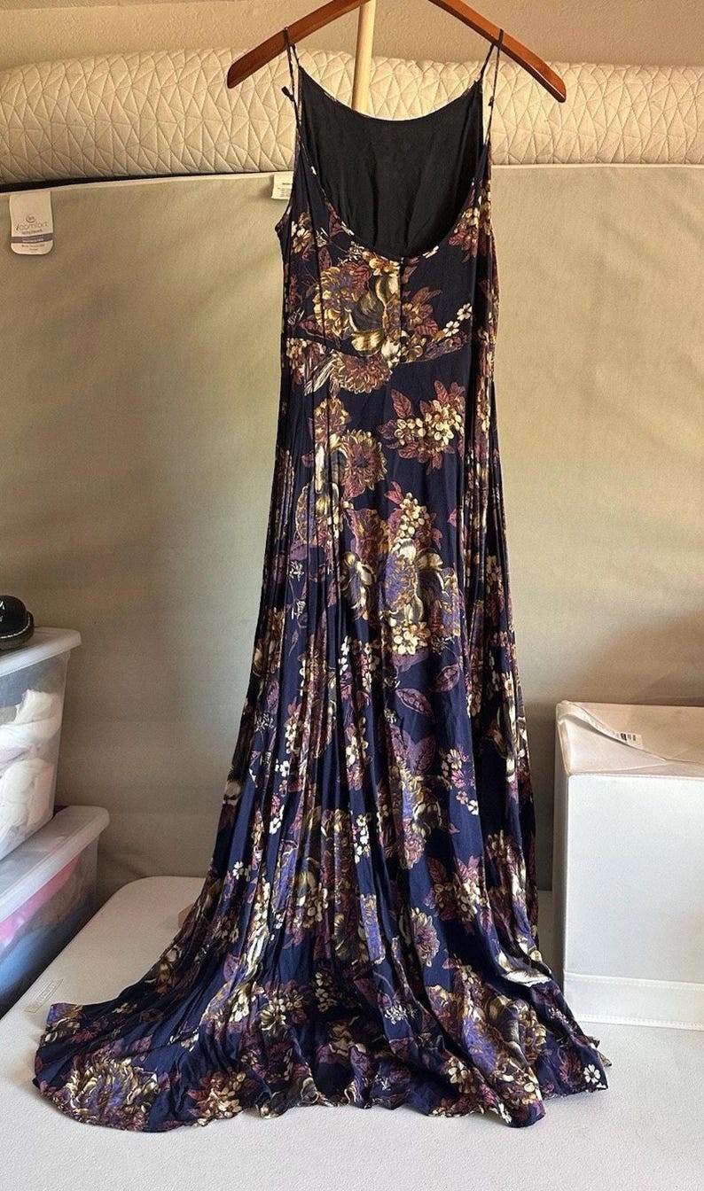 Free People Long Flowy Bohemian strappy cottagecore Maxi Dress Size 6 multicolor image 5