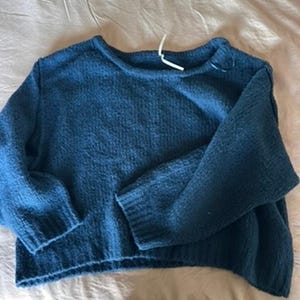 Anthropologie 3X Grobstrick Slouchy Cozy Pullover U-Boot-Ausschnitt Fuzzy Dark Teal Bild 7