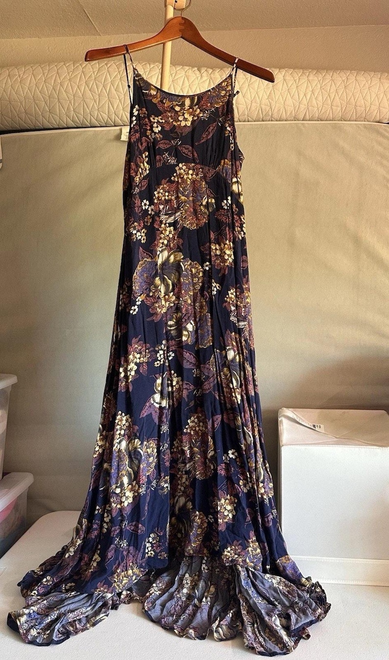 Free People Long Flowy Bohemian strappy cottagecore Maxi Dress Size 6 multicolor image 1
