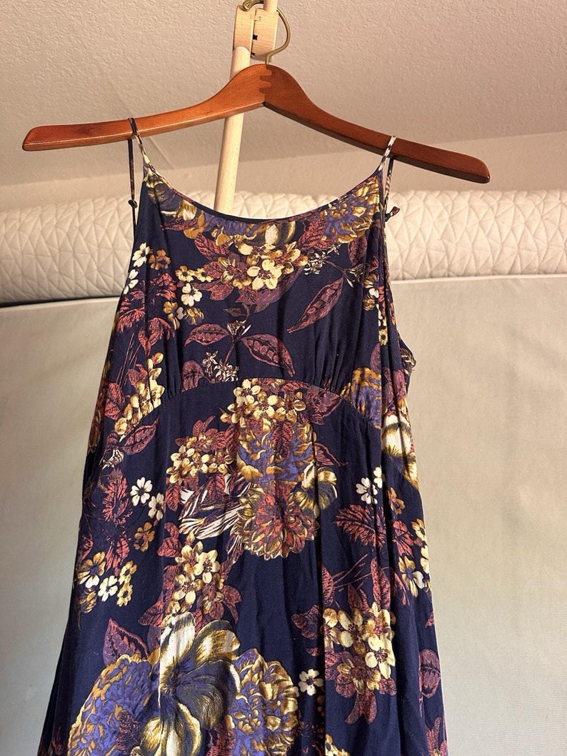 Free People Long Flowy Bohemian strappy cottagecore Maxi Dress Size 6 multicolor image 3