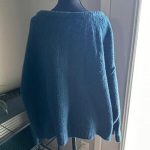 Anthropologie 3X Grobstrick Slouchy Cozy Pullover U-Boot-Ausschnitt Fuzzy Dark Teal Bild 5