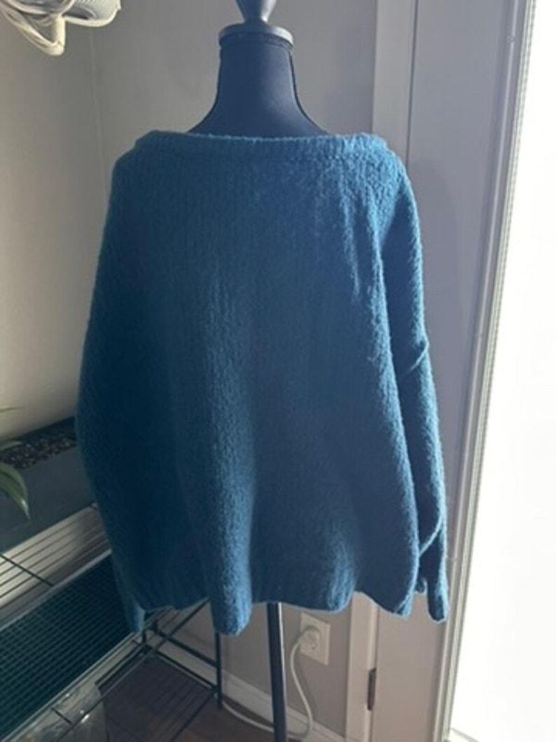 Anthropologie 3X Grobstrick Slouchy Cozy Pullover U-Boot-Ausschnitt Fuzzy Dark Teal Bild 5