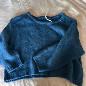 Anthropologie 3X Grobstrick Slouchy Cozy Pullover U-Boot-Ausschnitt Fuzzy Dark Teal Bild 6