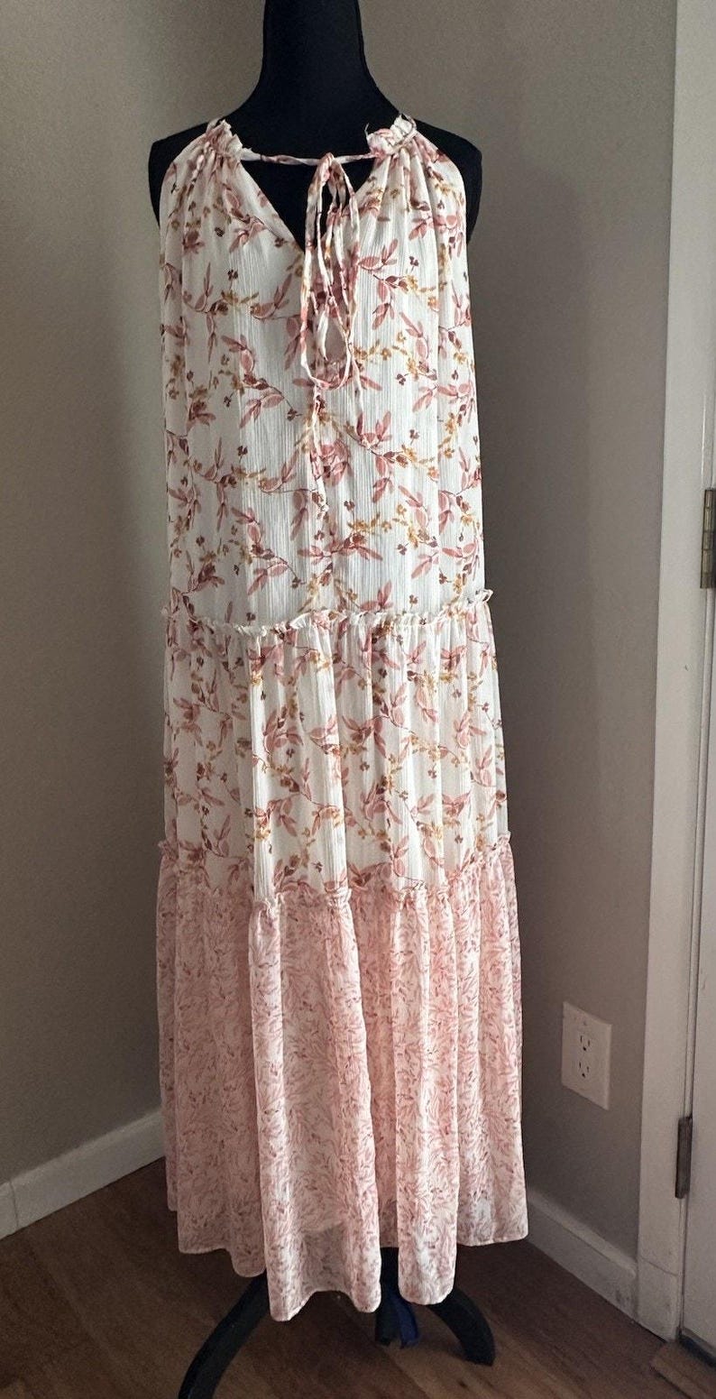 Anthropologie Drew Naomi Boho Rosa Ärmelloses Floral Maxi Kleid Gr. XS Bild 1