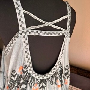 Free People Boho Embroidered Peasant Top Blue Stitching detail Draped Sleeve M image 5