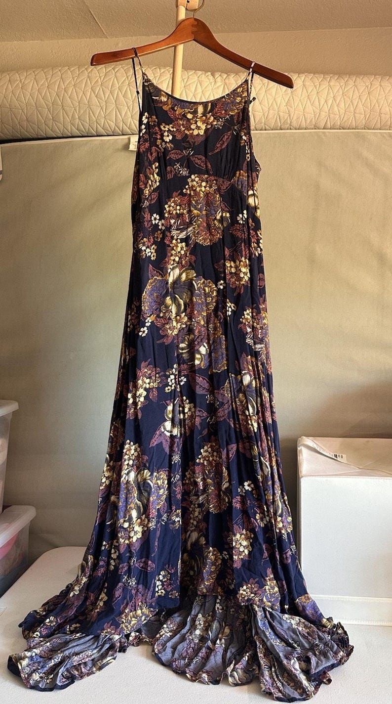 Free People Long Flowy Bohemian strappy cottagecore Maxi Dress Size 6 multicolor image 2