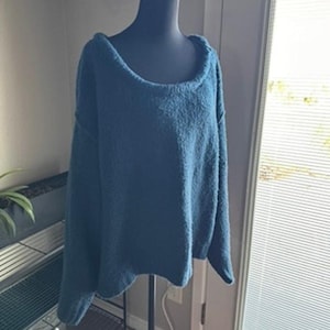 Anthropologie 3X Grobstrick Slouchy Cozy Pullover U-Boot-Ausschnitt Fuzzy Dark Teal Bild 1