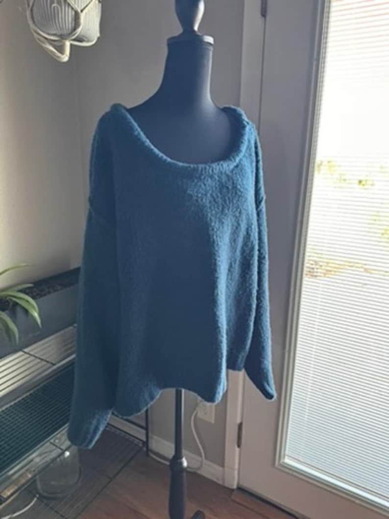 Anthropologie 3X Grobstrick Slouchy Cozy Pullover U-Boot-Ausschnitt Fuzzy Dark Teal Bild 1