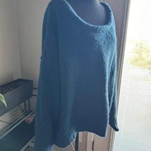 Anthropologie 3X Grobstrick Slouchy Cozy Pullover U-Boot-Ausschnitt Fuzzy Dark Teal Bild 3