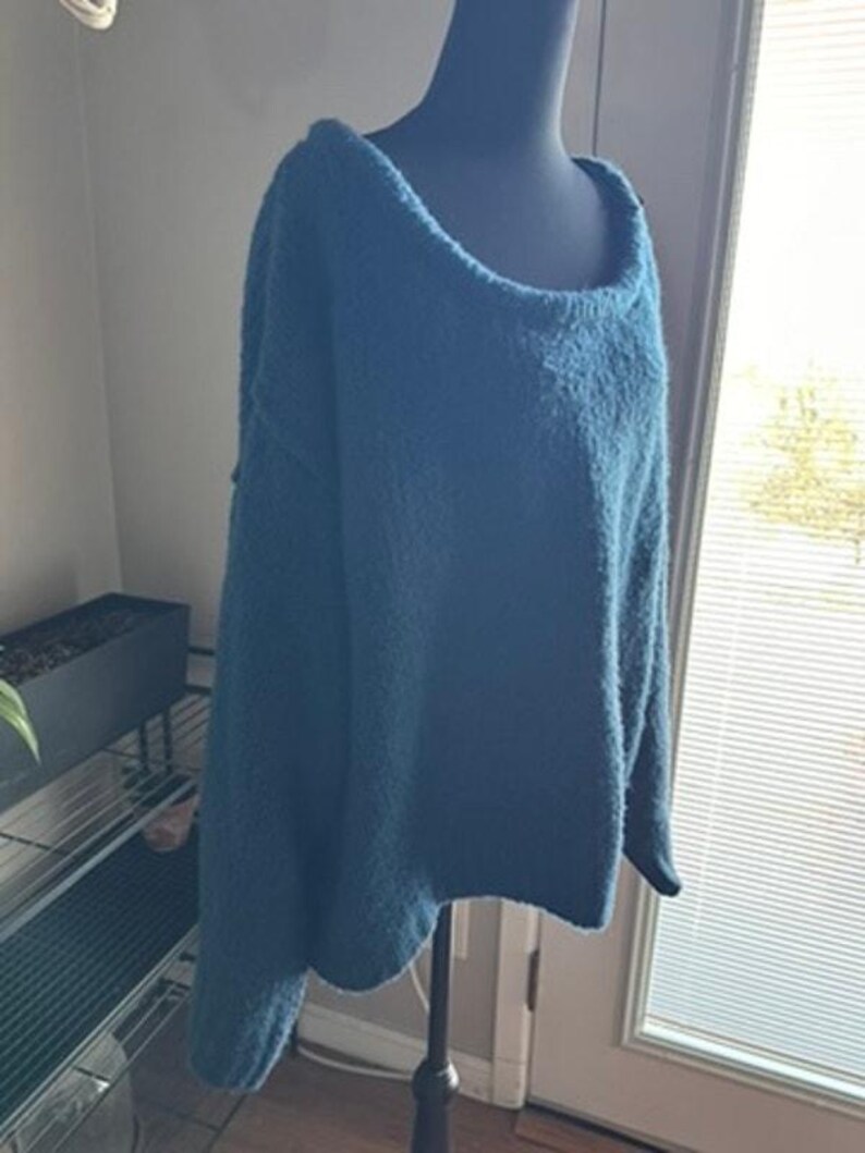 Anthropologie 3X Grobstrick Slouchy Cozy Pullover U-Boot-Ausschnitt Fuzzy Dark Teal Bild 3