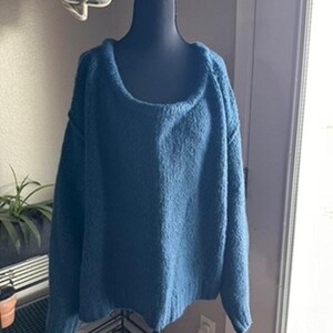 Anthropologie 3X Grobstrick Slouchy Cozy Pullover U-Boot-Ausschnitt Fuzzy Dark Teal Bild 2