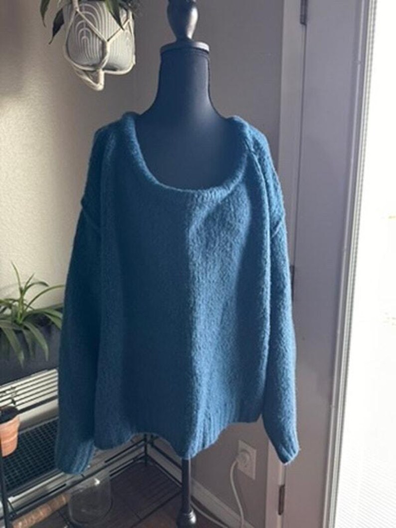 Anthropologie 3X Grobstrick Slouchy Cozy Pullover U-Boot-Ausschnitt Fuzzy Dark Teal Bild 2