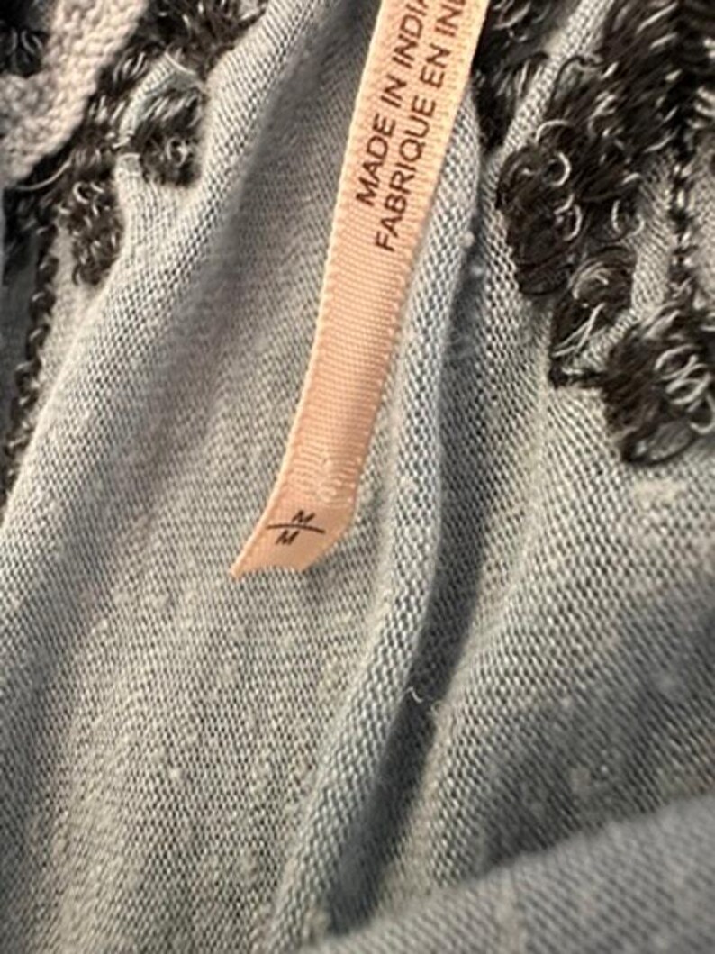 Free People Boho Embroidered Peasant Top Blue Stitching detail Draped Sleeve M image 9