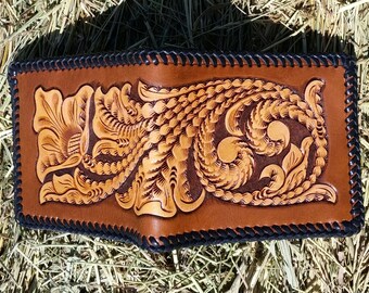 Men's Leather Wallet with Horse and Oak Leaves | Etsy