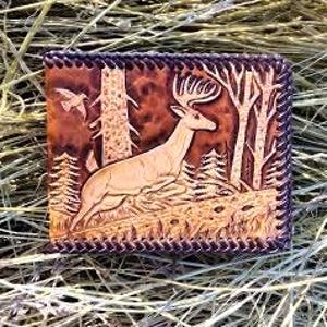 Handmade Leather Wallet With Buck in Forest